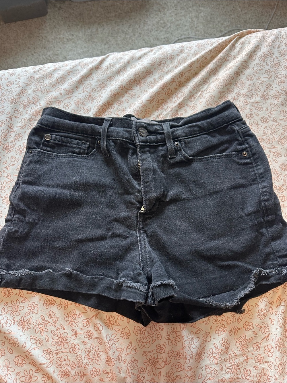 Levi's Black High-Rise Denim Shorts with Raw Hem